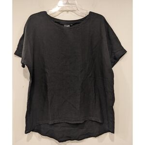 Lisa Bayne Black 100% Linen Lagenlook Top Size XS